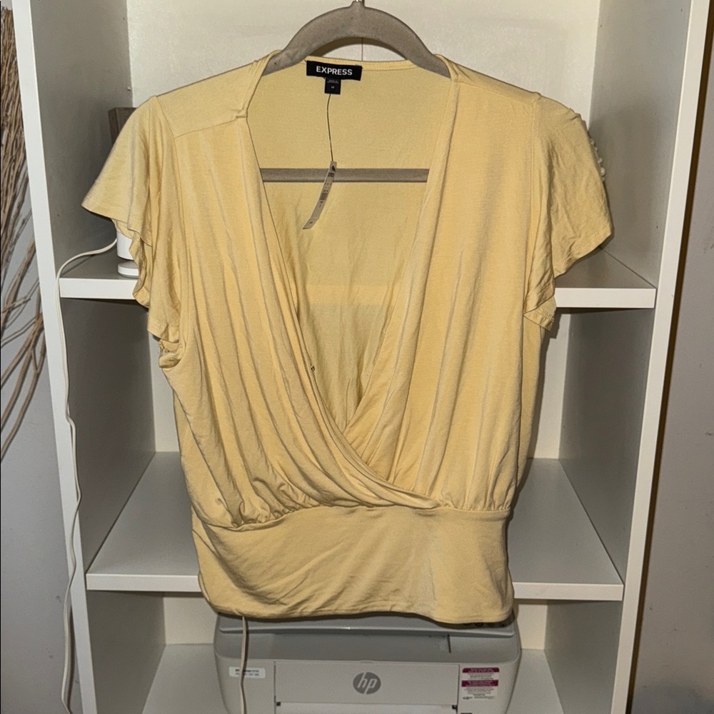 Brand New Express Soft Yellow Draped Blouse